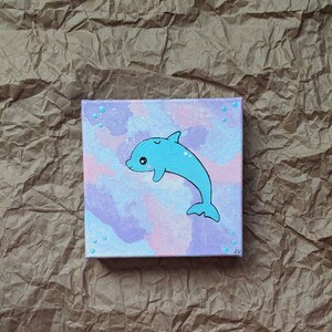 Dolphin home decor, dolphin wall decor, dolphin nursery decor, dolphin wall art, ocean life decor, hand painted canvas, Dolphin painting