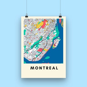 Impression de la carte de la ville de Montréal - Affiche de carte illustrée multicolore format A3