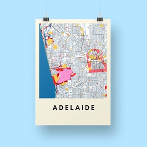 Adelaide City Map Print - Multicolored Map Poster A3 size
