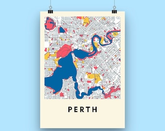 Perth City Map Print - Bunte Illustrierte Karte Poster A3 size