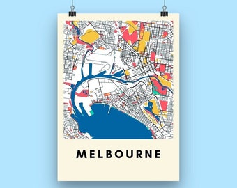 Melbourne City Map Print - Multicolored Map Poster A3 size