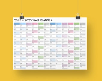 2024-2025 Printable Wall Planner, Large Digital Wall Calendar, Students and Office Planner for instant download