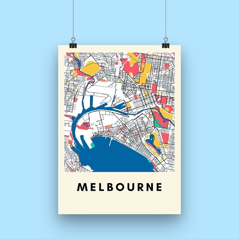 Mapa de la ciudad de Melbourne / Póster de arte callejero a color (A3) imagen 1