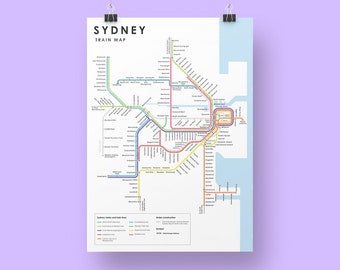 Sydney Train Map Printed Poster in A3 size with the new updated Metro South West and Western Airport Metro Lines