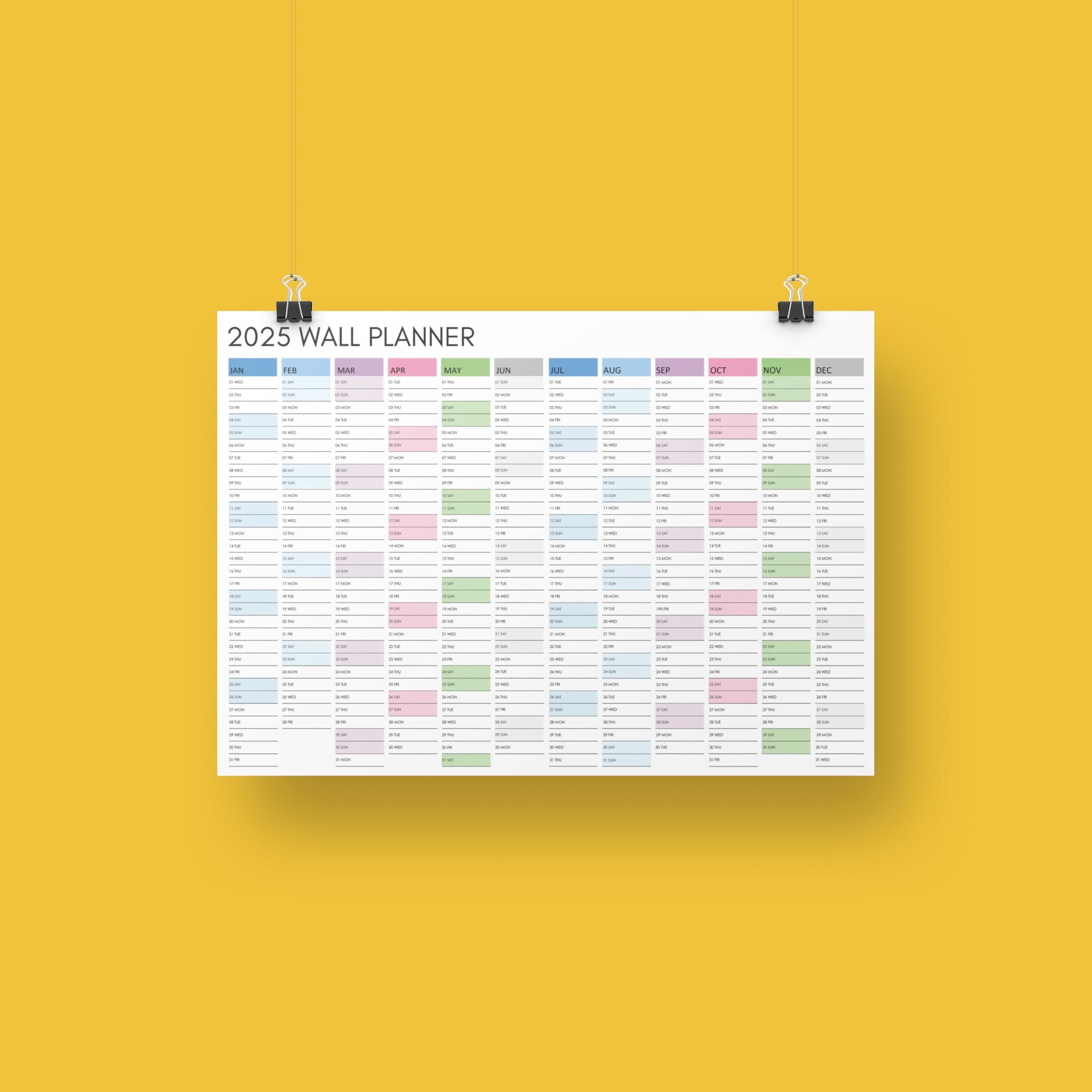 2025 Printable Wall Planner, Large Portrait Wall Calendar