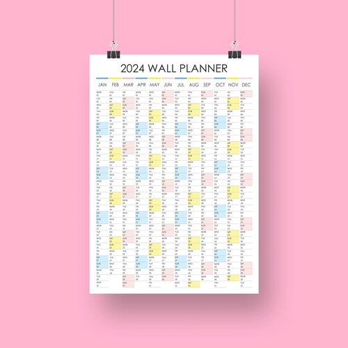 2024 Large Annual Wall Calendar in Portrait Layout Etsy Australia