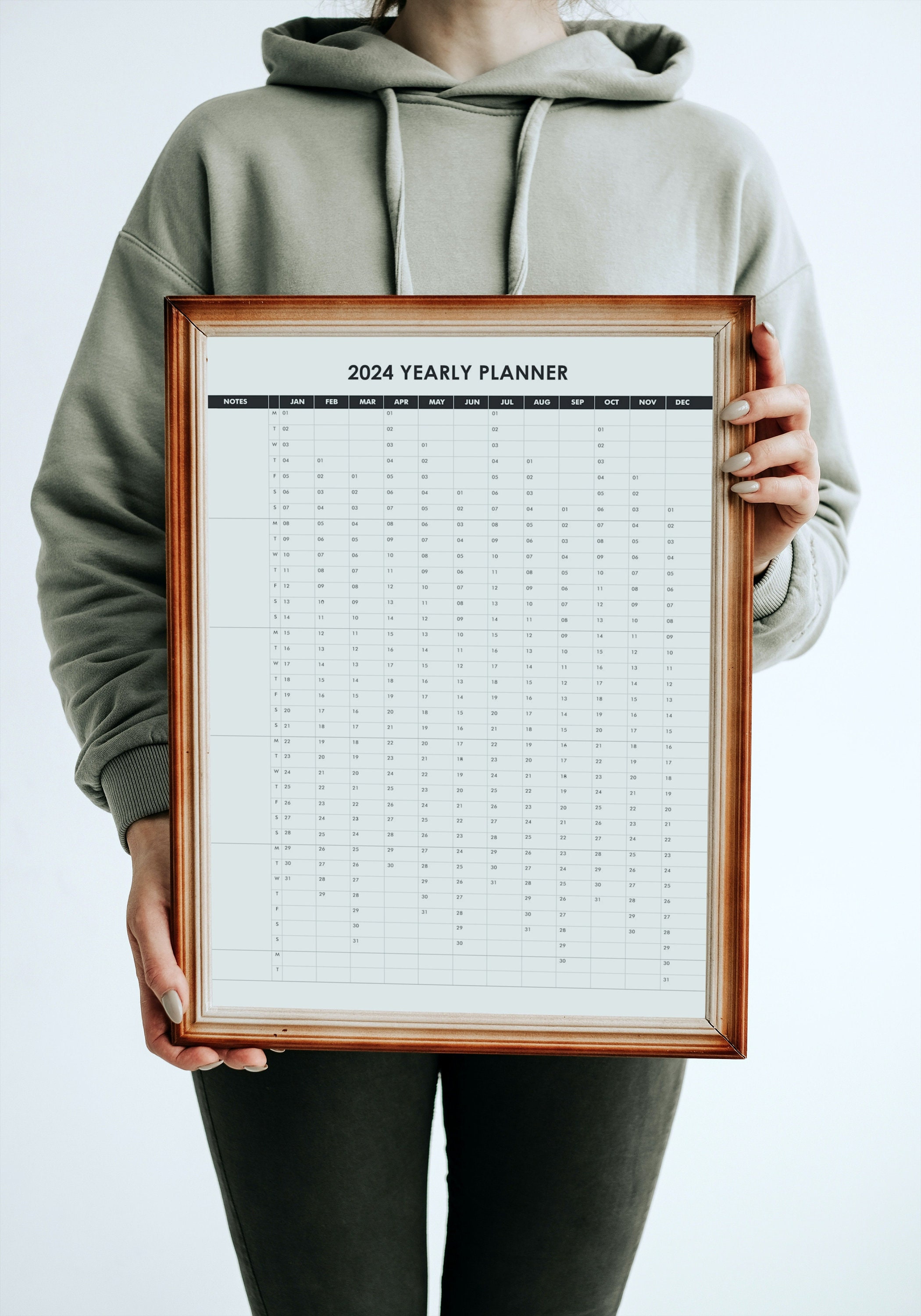 2024 Printable Yearly Wall Planner in Black, Large Digital Wall ...