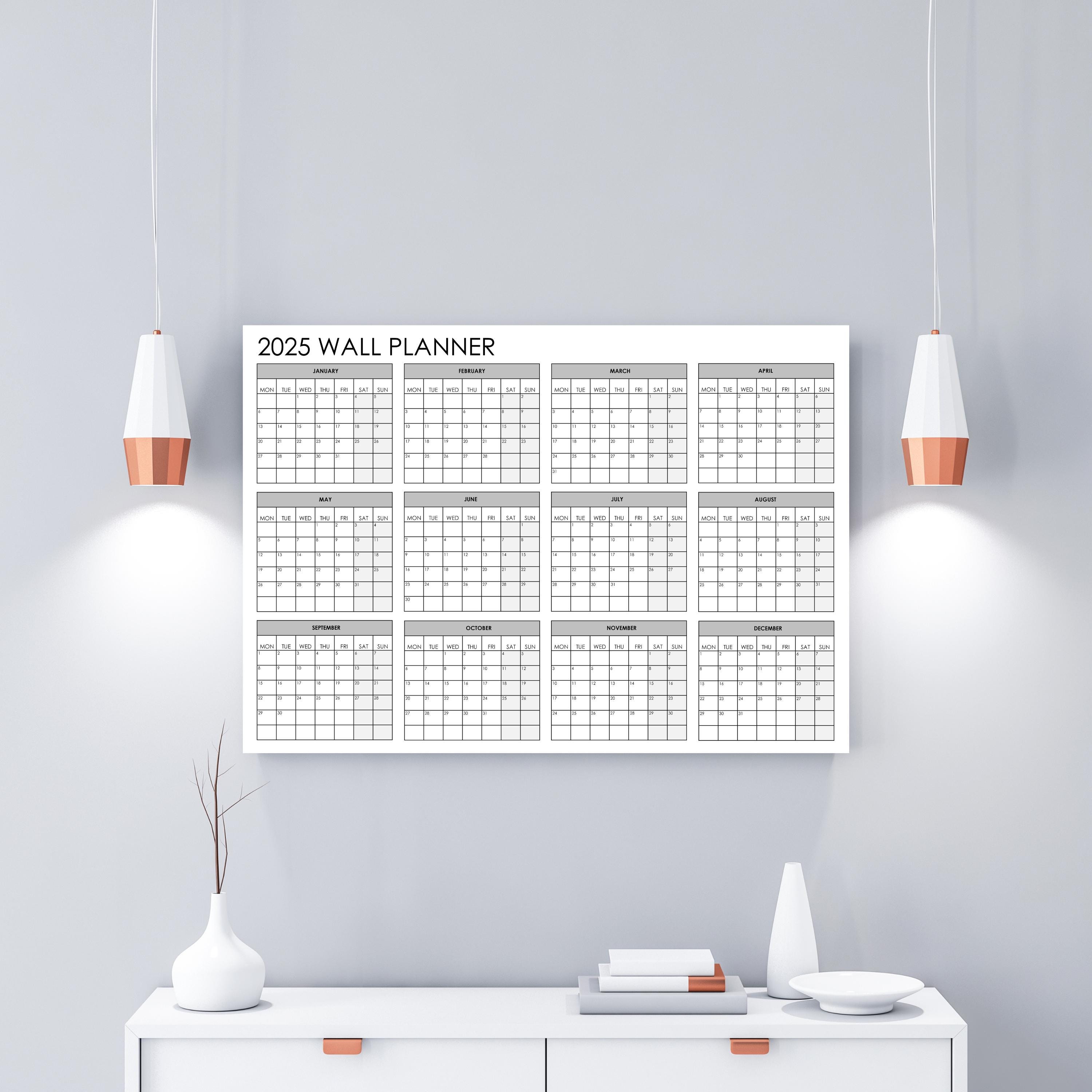 2025 Printable Wall Planner in Black, Large Digital Wall Calendar