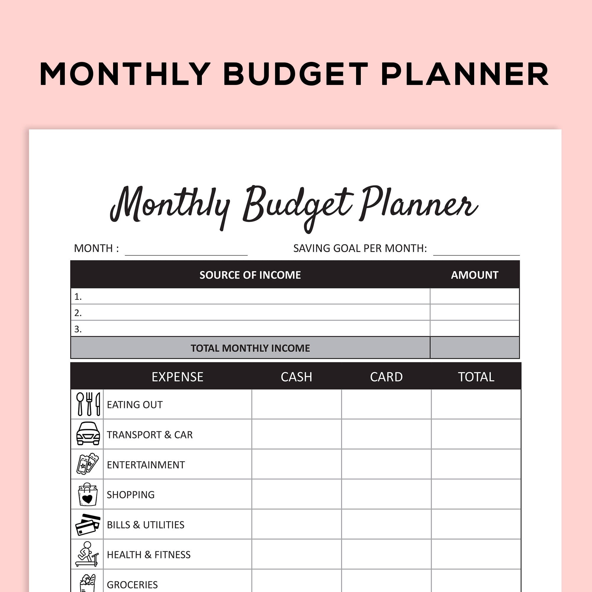 Printable Family Budget Planner Template, Daily Weekly and Monthly Income Expense Tracker Budget Digital Download - Etsy for Free Printable Family Monthly Budget Planner