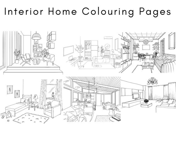 Printable Colouring 5 Pages Home Interior Design Adult Coloring For Bedroom And Living Room Decoration