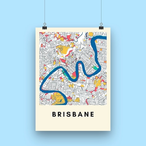 ブリスベン市地図プリント - マルチカラー A3 サイズ - Etsy 日本