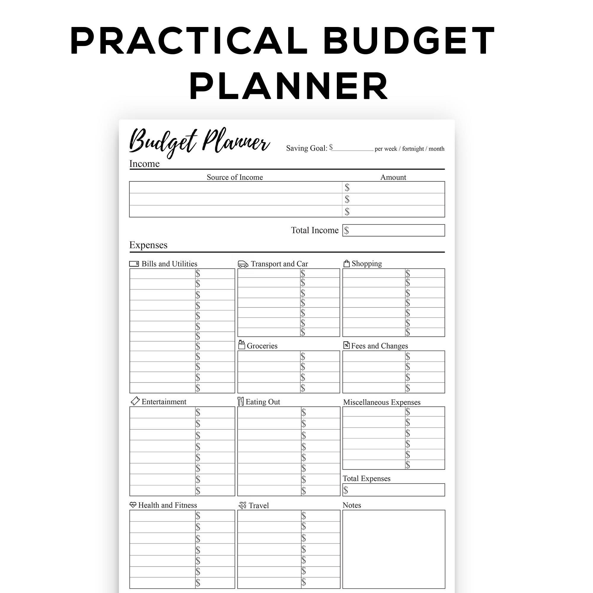 Printable Budget Planner for Weekly Fortnightly and Monthly Etsy