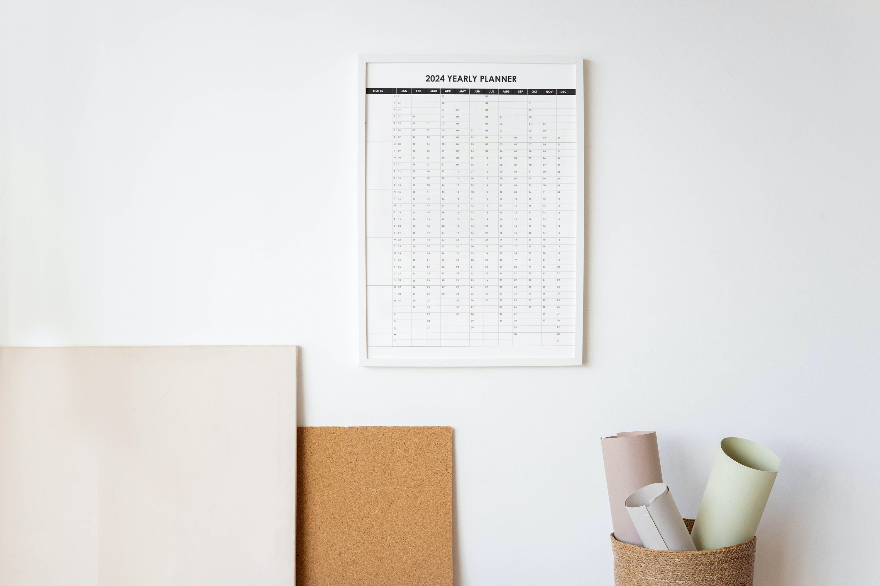 2024 Printable Yearly Wall Planner in Black, Large Digital Wall ...