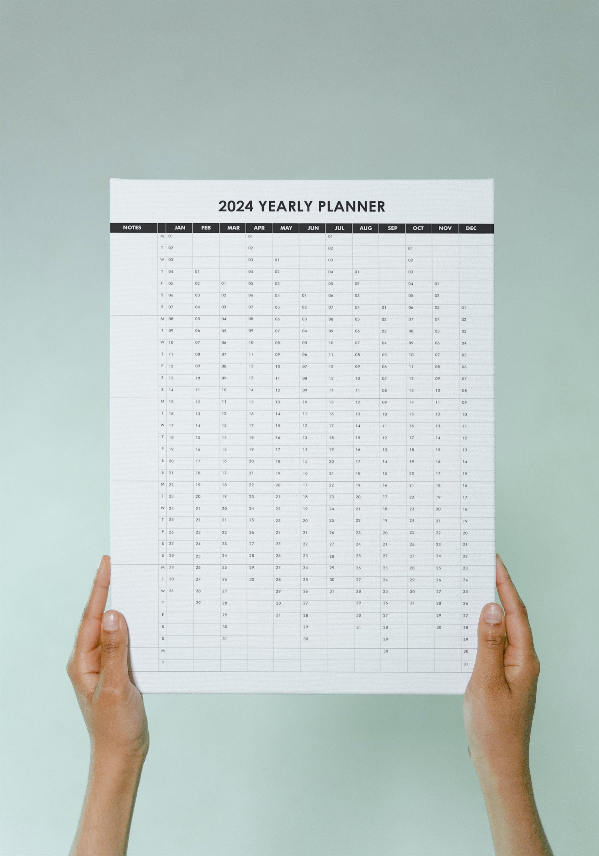 2024 Printable Yearly Wall Planner in Black, Large Digital Wall ...