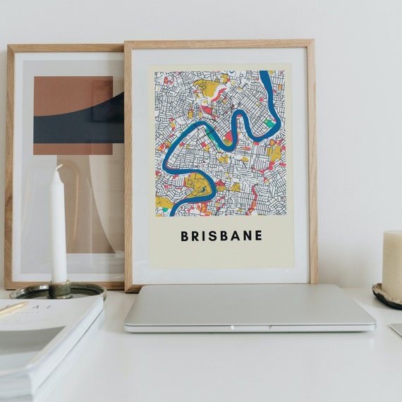 ブリスベン市地図プリント - マルチカラー A3 サイズ - Etsy 日本