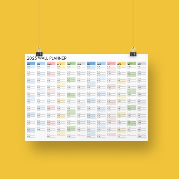 2023 Printable Wall Planner Large Digital Wall Calendar Etsy New Zealand