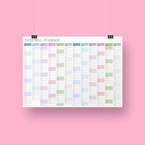 Wall Planner 2026 | Yearly Calendar Organizer, Large Multicoloured Desk Planner, Annual Schedule