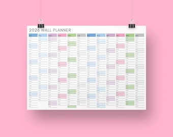 Wall Planner 2026 | Yearly Calendar Organizer, Large Multicoloured Desk Planner, Annual Schedule