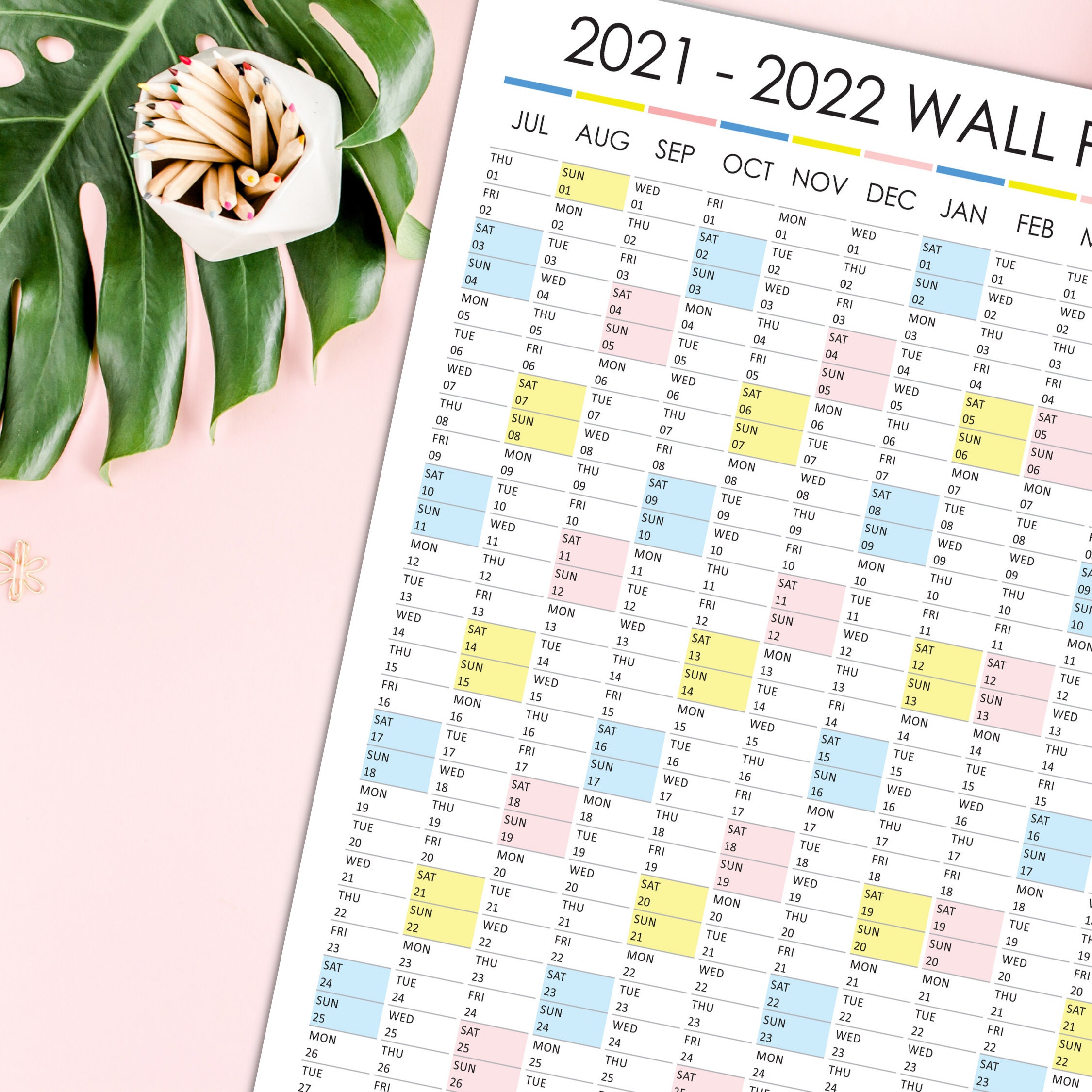 20212022 Cute Wall Planner Large Wall Calendar Academic Etsy
