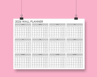 2026 Wall Calendar Large | Black & White Minimalist Annual Planner