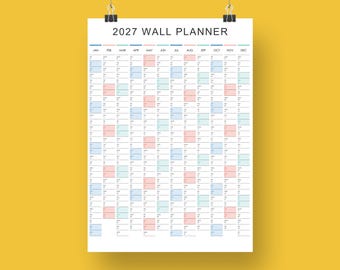2027 Wall Calendar Printable, Minimalist Yearly Planner, Digital Download Portrait Calendar, Year At A Glance Wall Calendar