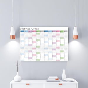 2026 Wall Calendar in multicoloured, Annual Yearly Wall Planner in large sizes
