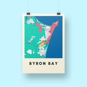 Byron Bay Map Print - Mappa illustrata multicolore Poster formato A3