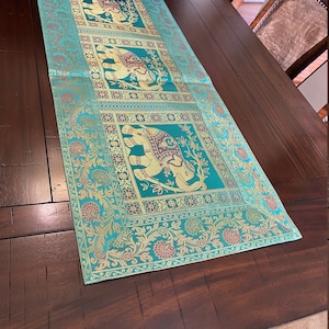 Table Runner Green Wall Tapestry Formal Table Silk 60 Inch Runner Turquoise Runner 70 Inch Runner Elephant Decor Party Wedding Indian Decor
