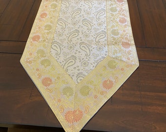 Silver Brocade Table Runner, Paisley Design, Formal Dining Decor (80 Inch)