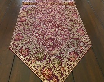 Red Brocade Table Runner, Art Silk Paisley Design (14 X 80 Inch)