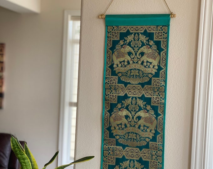 Emerald Green Elephant Tapestry Wall Hanging, Indian Decor