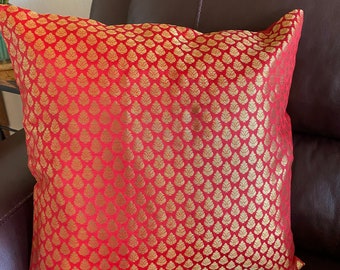 Pillow Cover Red Silk Cushion Cover Brocade Pillow Beautiful 18 Inch Pillow Cover for 20 Inch Pillow Red Gold Pillow Floral Boho Home Decor
