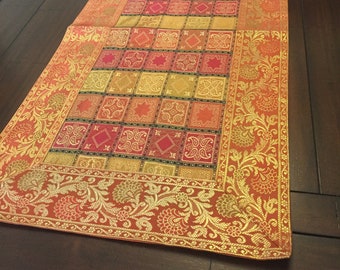 Table Runner Brocade Wall Tapestry Silk Runner Orange Indian Decor Boho Decor Elegant Table Runner Gift Home Decor Party Wedding Decor Gift