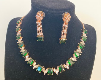 Smaragd Halsketten Set: Roségold, Brautjungfernschmuck, Muttertagsgeschenk