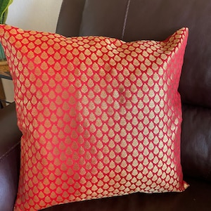 Pillow Cover Red Silk Cushion Cover Brocade Pillow Beautiful 18 Inch Pillow Cover for 20 Inch Pillow Red Gold Pillow Floral Boho Home Decor