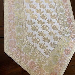 Table Runner White Brocade Runner Silk Beautiful Formal Dining Silver Runner Gray Indian Decor Elephant House warming Gift Wedding Party