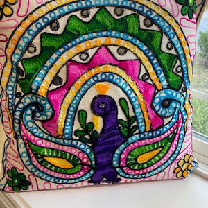 Pillow cover, Accent throw Pillow, Floral Pillow, Indian Decor, White, Cool cushion cover, Embroidery pillow, Boho Chic, Peacock, Elephant