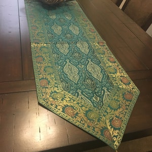 Formal Table Runner Brocade 14 X 80 Inch Runner 110 inch Silk Beautiful Runner Green Indian Decor Party Wedding Decor Housewarming Gift