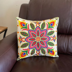 Suzani Pillow Cover Cushion Cover Cotton Throw Pillow 16 X 16 inch Embroidery Pillow Multi Color Bohemian Indian Decor Floral Pillow Gift