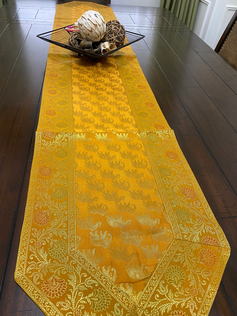 Yellow Table Runner Gold Table Decor Brocade 14 X 80 Inch Etsy