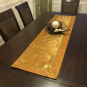 Table Runner Gold Wall Tapestry Silk Wall Decor 60 Inch Runner 70 Inch Formal Runner Mandala Decor Festive Gift Indian Decor Party Wedding