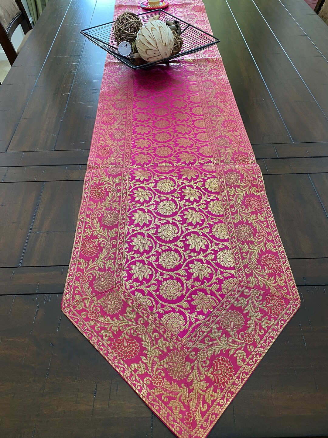 Pink Table Runner Brocade 14 X 80 Inch Runner Silk Beautiful Fuchsia