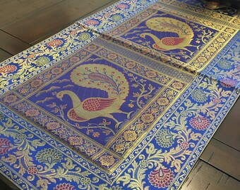 Blue Table Runner Red Table Decor 60 Inch Runner Silk Peacock Decor Formal Runner Dancing Peacock Home Decor Gift Party Decor Puja Decor
