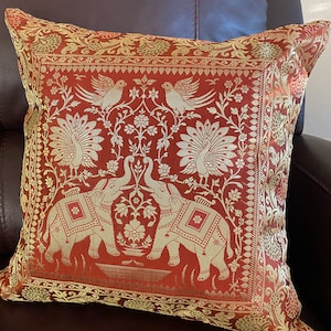 Pillow Cover Rust Pillow Silk Cushion Cover Elephant Decor 17 Inch Cover for 18 Inch Pillow Rust Indian Decor Home Decor Gift Boho Decor