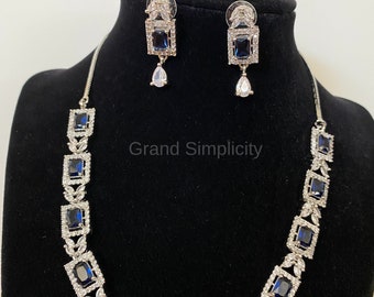 Blauer Saphir Halskette Set, Cubic Zirkonia Hochzeit Schmuck