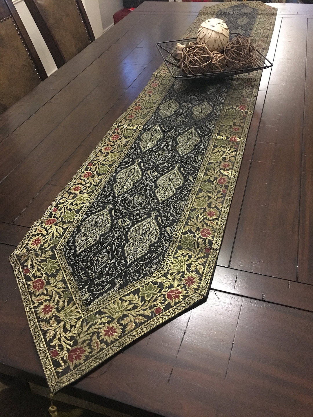 Table Runner Black Brocade Runner Silk Formal Dining Runner 80 Inch