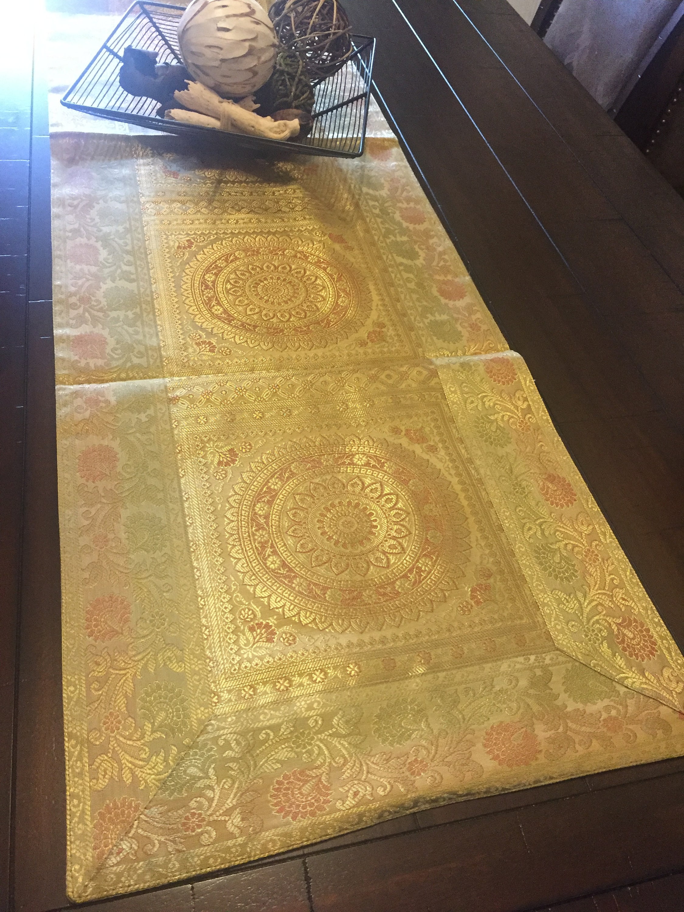 Gold Table Runner /tapestry Brocade Silk Formal Light Etsy