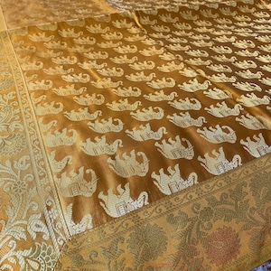 Table Cloth Gold  Square Table Cover Elephant Wall Tapestry Silk Coffee Table Cover Puja Temple Cloth Indian Home Decor Party Gift Wedding