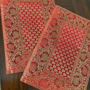 Table Placemat Red Table Setting Silk Dining Table Decor Silk Mat 12 X 18 Inch Mat Red and Gold Puja Mat Boho Decor Party Wedding Decor Gift