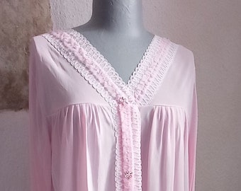 Déshabillé robe chambre rose 1960 nylon T 42 44 FABELNYL